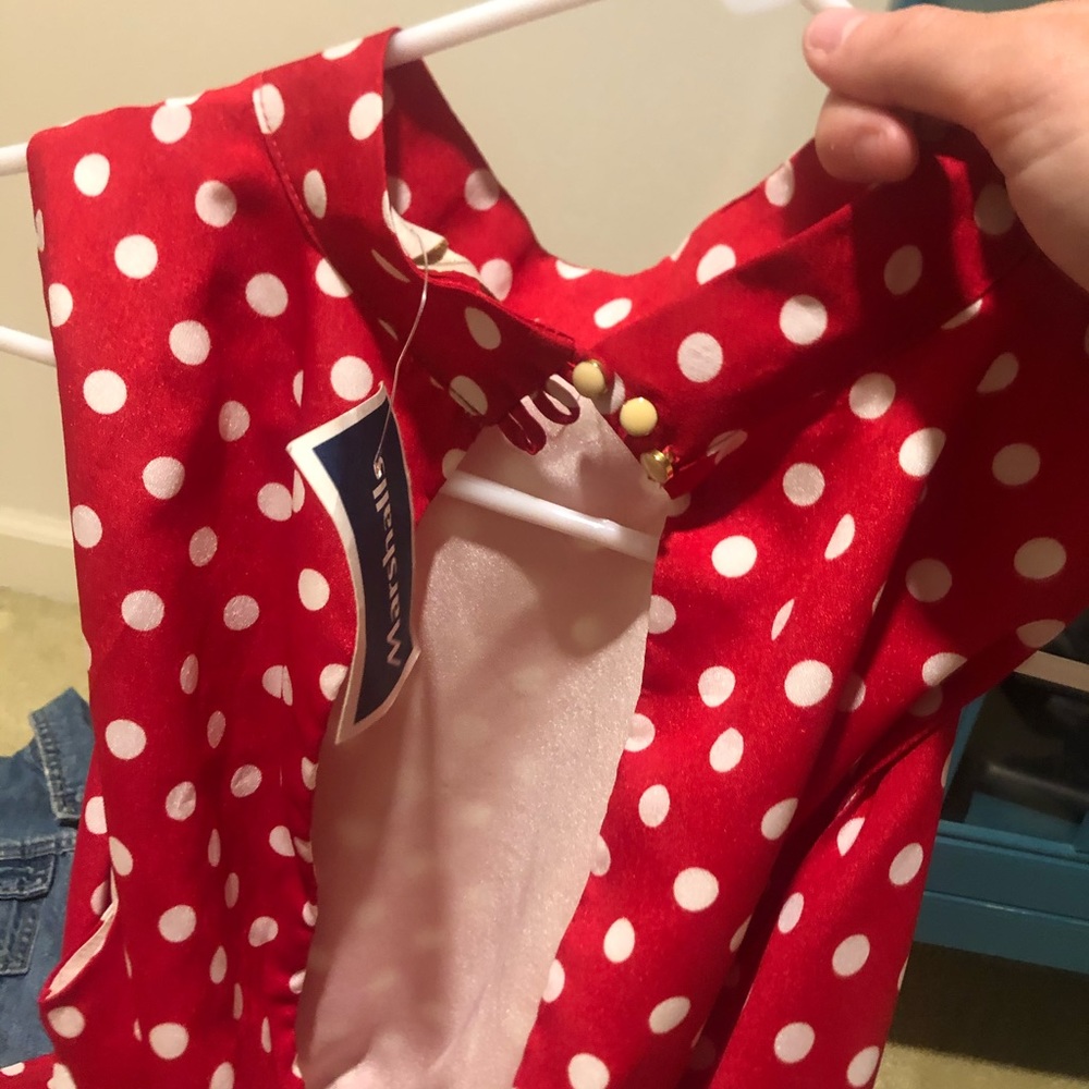 Open back red polka dot dress